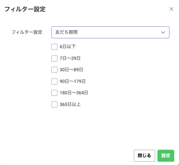 絞り込み配信のフィルター設定画面