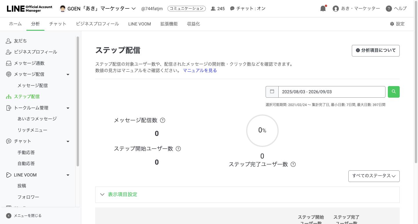 分析のステップ配信。通ごとの数字が並ぶ