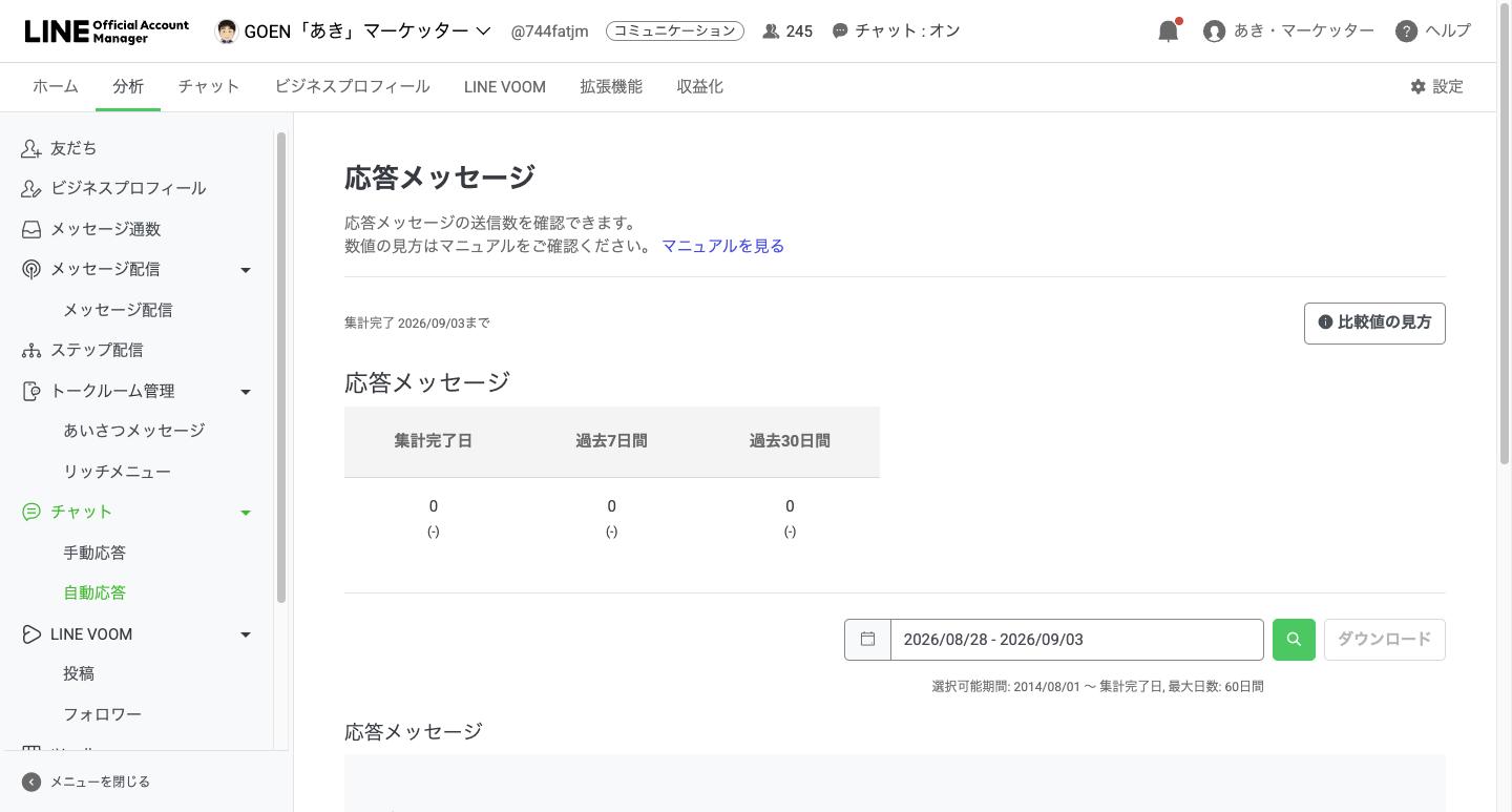 分析のチャット・自動応答の画面