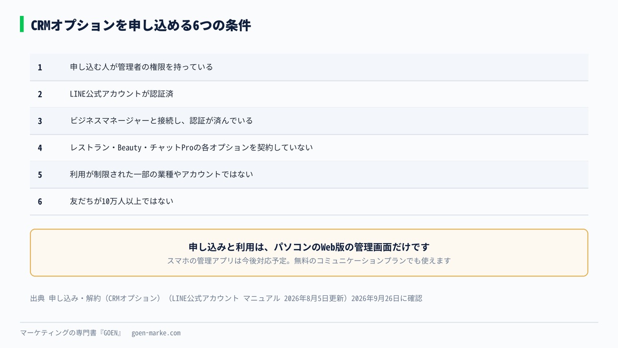 CRMオプションを申し込める6つの条件