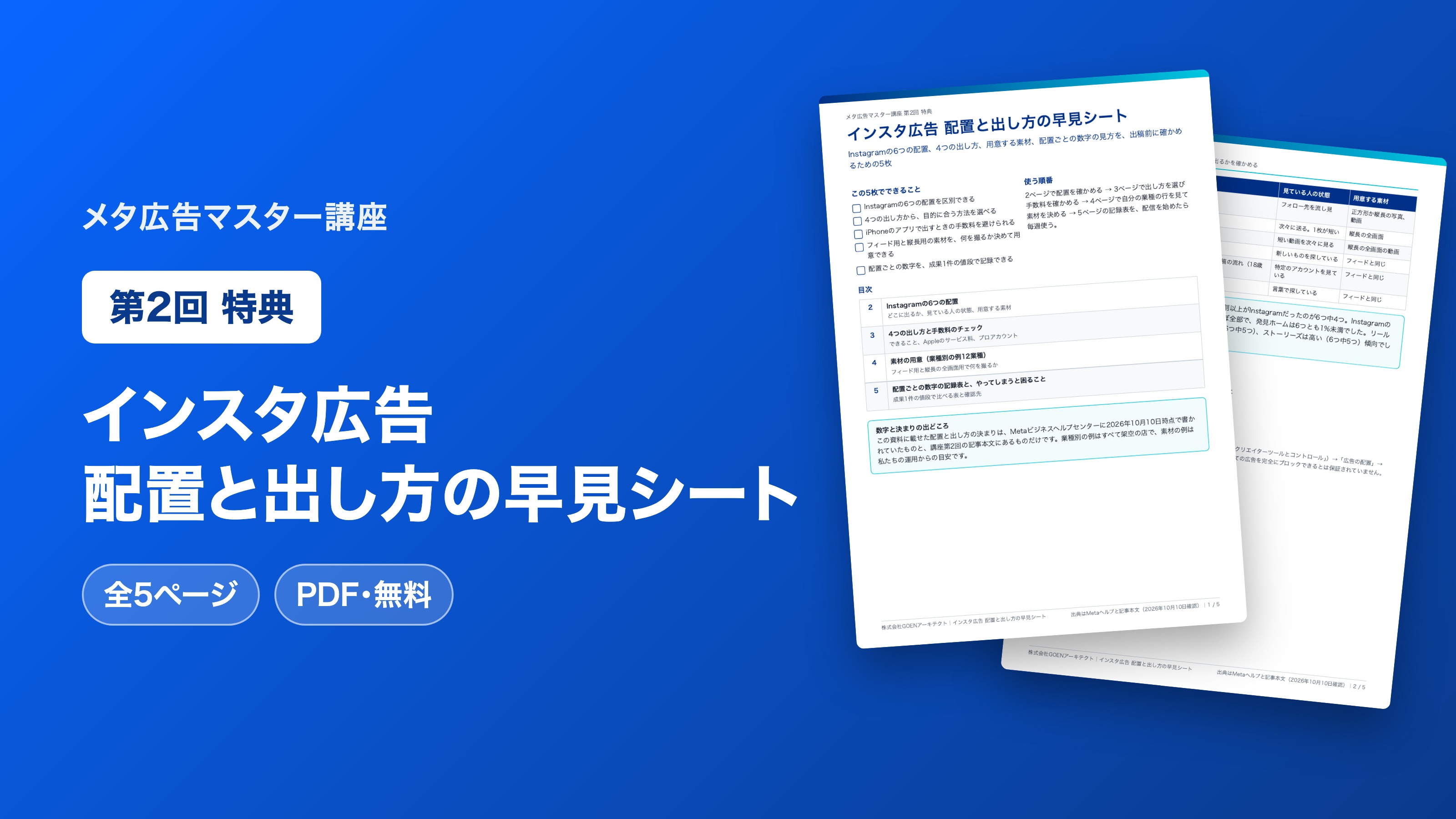 インスタ広告 配置と出し方の早見シート